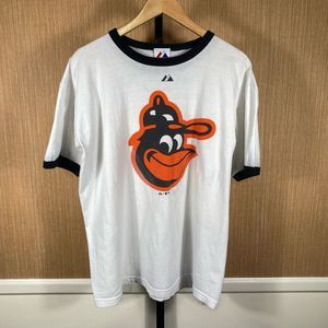 Majestic Men's Vintage Baltimore Orioles Ringer T-Shirt White Size XL